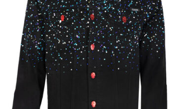 Paint and crystal splattered jacket (Black)