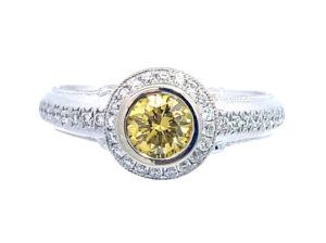 14k white Gold yellow canary diamond halo ring