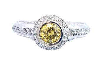 14k white Gold yellow canary diamond halo ring