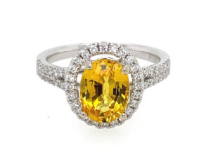 14k white gold yellow Sapphire and diamond haloring