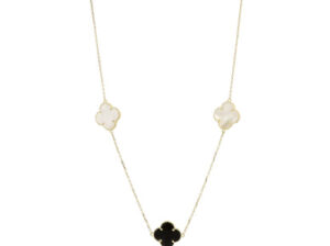 Pearl and Onyx Flower Necklace