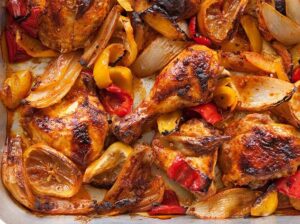 Peruvian-Styled roasted chicken with sweet onion