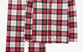 Adult 2-piece plaid fleece coat style pajamas