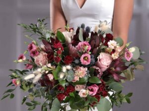 Burgundy boho style bouquet