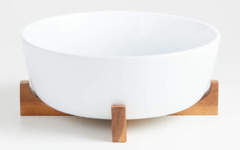 Oven table large serving bowl with wood stand