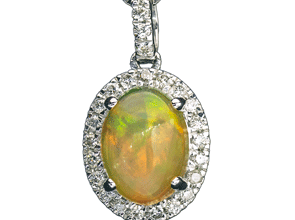 Opal diamond 14k white gold pendant