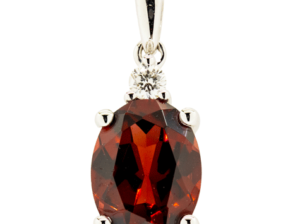 Garnet pendant in 14k white gold diamond accent