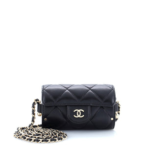 Channel secret barrel chain bag quilted lambskin quilted metal mini.