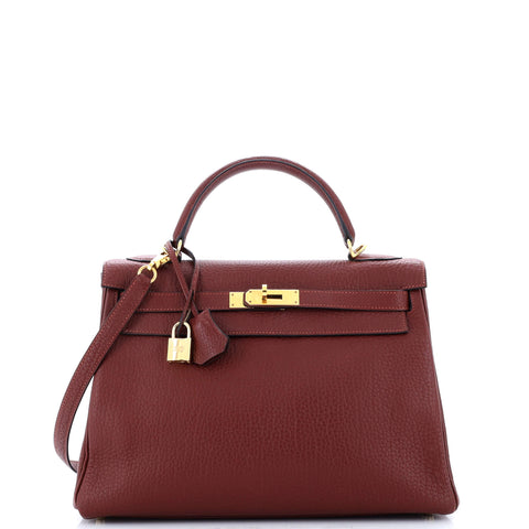 Hermes Kelly handbag rouge TT Fjord with gold hardware 32.