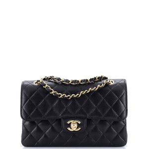 Channel classic double flap bag quilted caviar small.