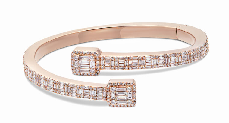 14k rose gold baguette bangle bracelet