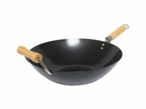 Carbon steel Wok with wood handle, non-stick, Black