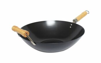 Carbon steel Wok with wood handle, non-stick, Black